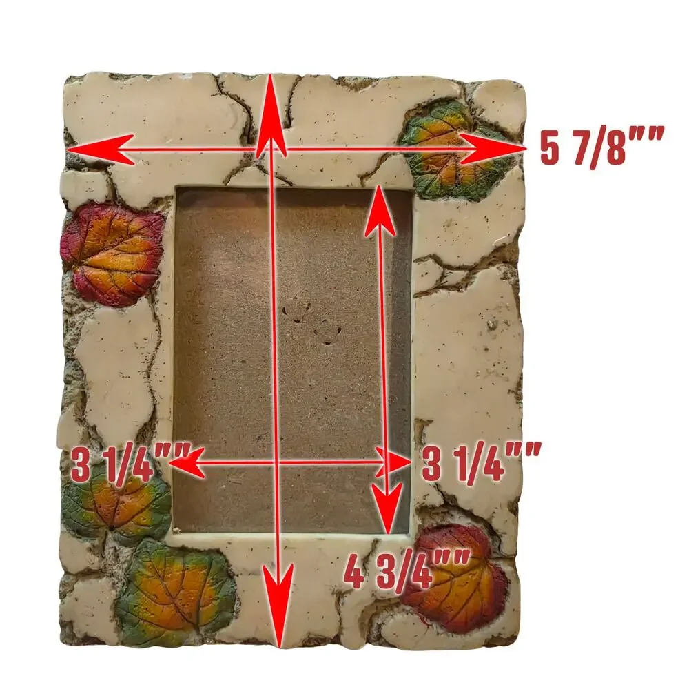 Vintage Faux Stone Resin Picture Frame 3D Fall Leaves Cracked Textured Decor